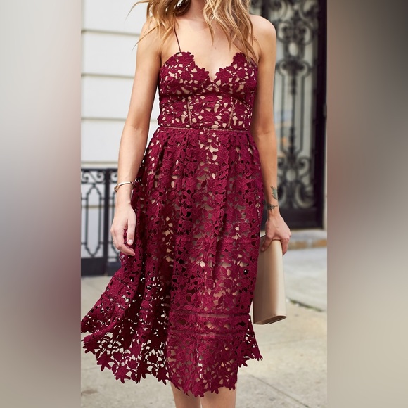 Self-Portrait Azaelea Lace Midi Dress Burgundy Size US 8 - Picture 8 of 10